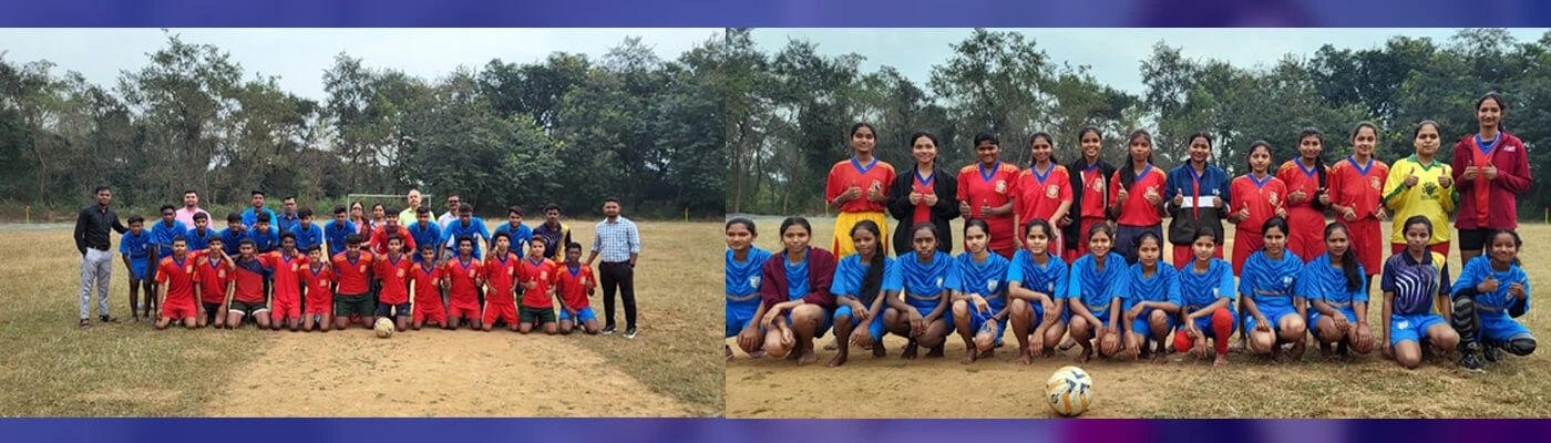 Group photo of winners and participants celebrating the success of the Annual Athletic Meet 2024-25 at Saraswat Higher Secondary School.