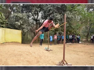 Students participating in the sprint race during the Annual Athletic Meet 2024-25 at Saraswat Higher Secondary School, Godbhaga, Sambalpur.