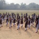 Students attending morning assembly at Saraswat Higher Secondary School, Godbhaga, Sambalpur.