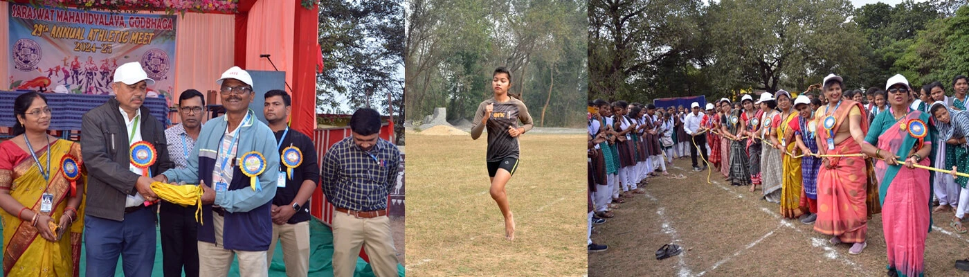 Students participating in the sprint race during the Annual Athletic Meet 2024-25 at Saraswat Higher Secondary School, Godbhaga, Sambalpur.