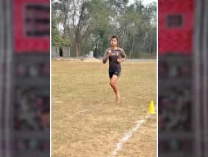 Students participating in the sprint race during the Annual Athletic Meet 2024-25 at Saraswat Higher Secondary School, Godbhaga, Sambalpur.