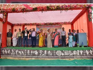 Inauguration ceremony of the Annual Athletic Meet 2024-25 with school dignitaries at Saraswat Higher Secondary School, Godbhaga.